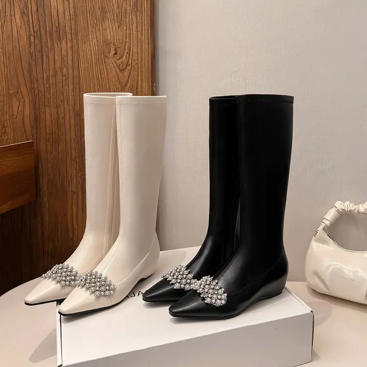Cheap CE&ROHS Certified Winter Wedge Knee High Boots with Rhinestone Factories, Product