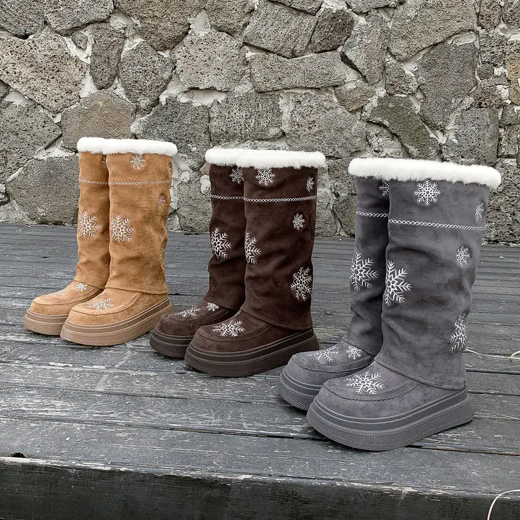 Custom Women's Wool Knee-High Boots for Christmas | Suede Upper Manufacturer, Factory