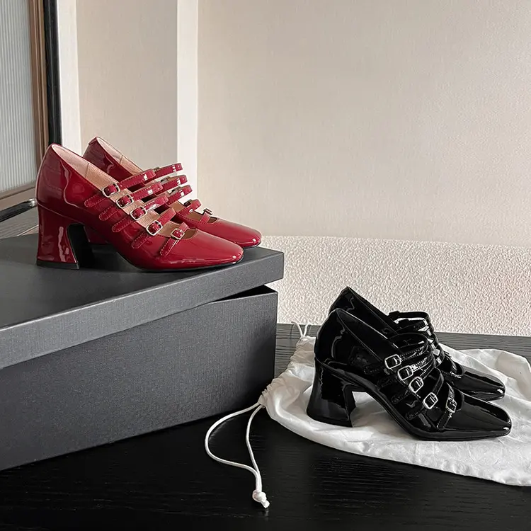 High-Quality 7cm Chunky Heel Patent Leather Elegant Mary Jane Pumps Manufacturer, Suppliers