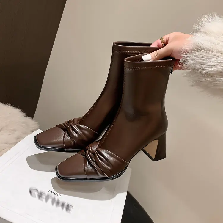 Cheap Western Square Chunky Heel Ankle Boots Bow Arch Support Exporter, Company