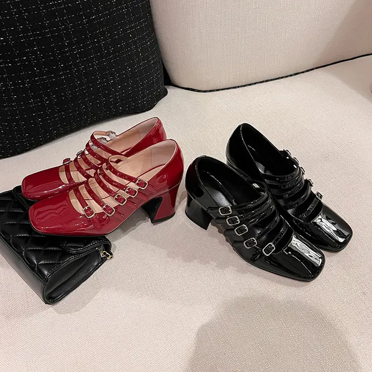 High-Quality 7cm Chunky Heel Patent Leather Elegant Mary Jane Pumps Manufacturer, Suppliers