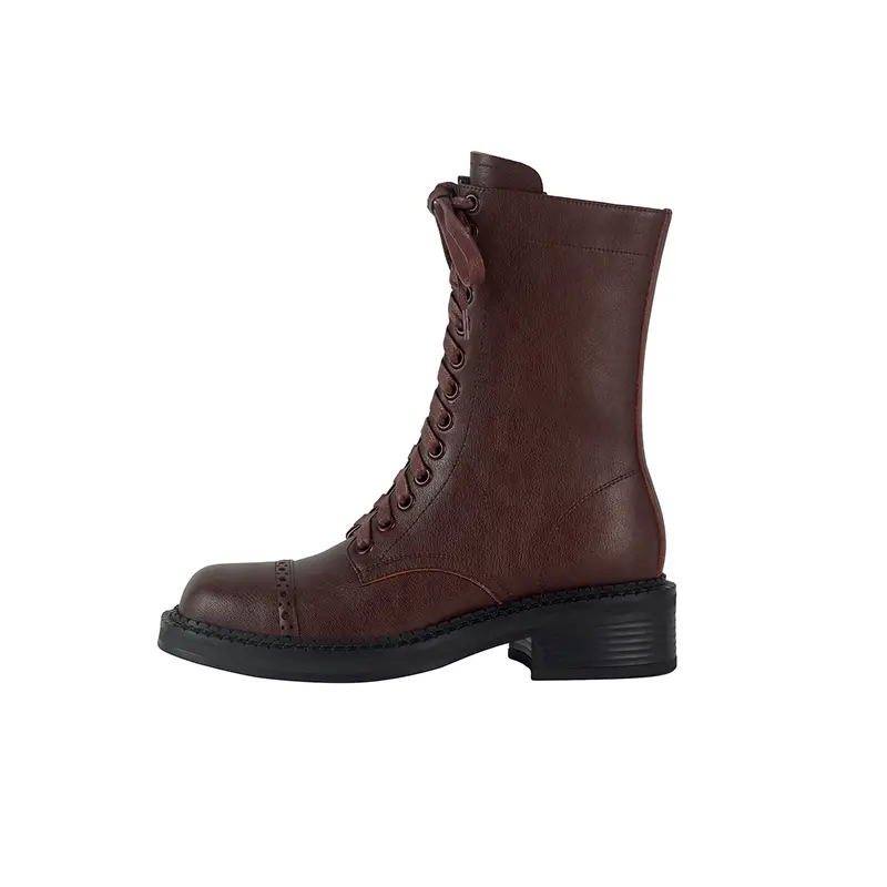 ODM 4cm Chunky Heel Square Toe Western Cowhide Ankle Boots Suppliers, Quotes