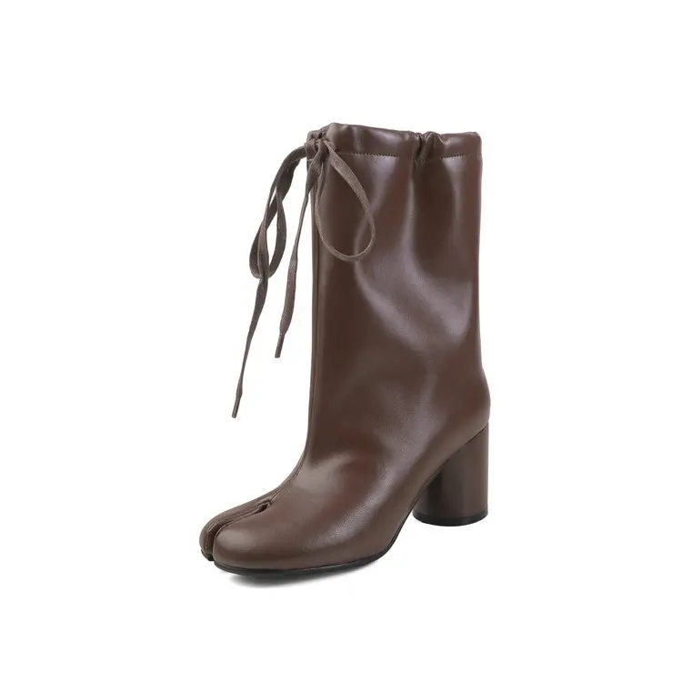 ODM Women's Cowhide Western Mid-Calf Boots: Split-Toe, 7.5cm Heel, Bow Suppliers, Exporter