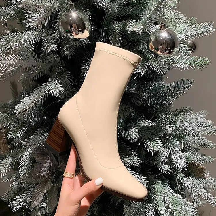 Cheap Stylish Chunky Heel Square Toe Boots: Fleece-Lined, Non-Slip, OEM Manufacturers, Quotes