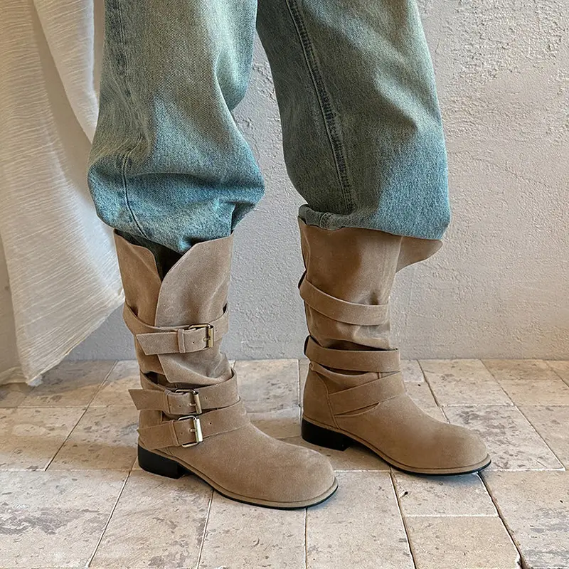 Famous Q.L Codex Brown Suede Western Mid-Calf Boots Quotes, Exporters