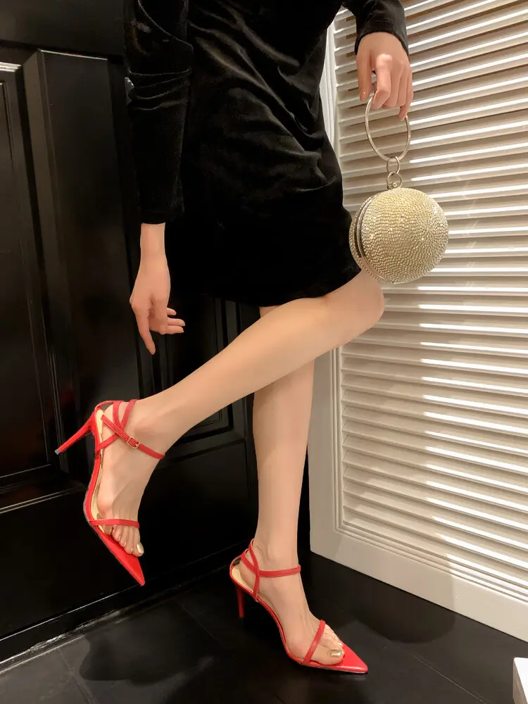 Women's 8cm stiletto pointed-toe sheepskin sandals (14)