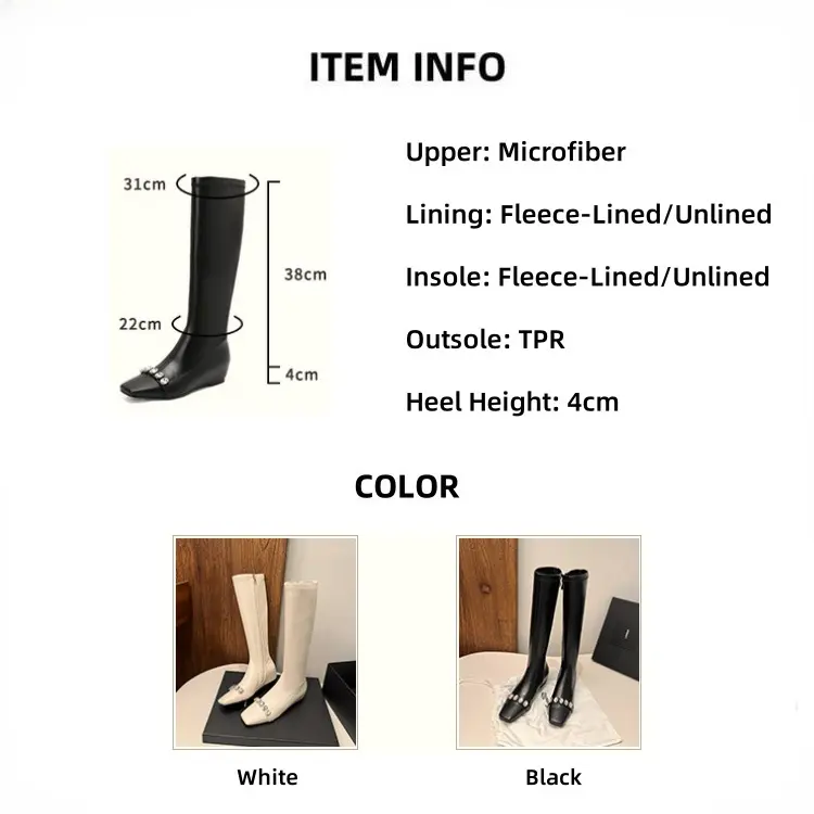 Western Square Toe Chunky Heel Ankle Boots Fleece-Lined
