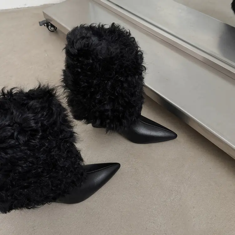 Women's Wool Mid-Calf Boots with Wedge Heel-9