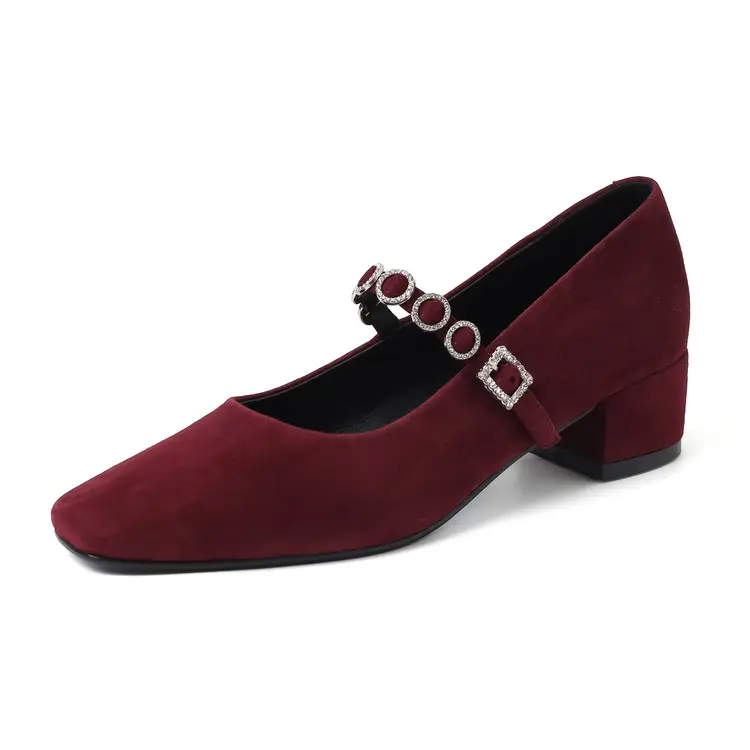 Famous Wholesaler Suede Rhinestone Block Heel Mary Jane Factories, Pricelist