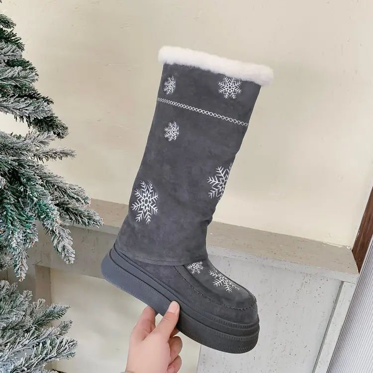 Custom Supplier Snowflake Suede Winter Knee High Boots Custom Exporter, Exporters