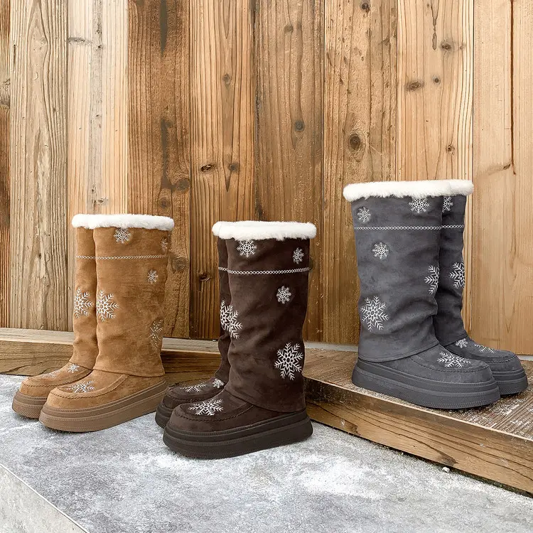 Custom Supplier Snowflake Suede Winter Knee High Boots Custom Exporter, Exporters