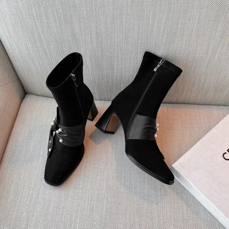 Best Pearl Bow Velvet Square Toe Boots for OEM Wholesale Quotes, Exporters