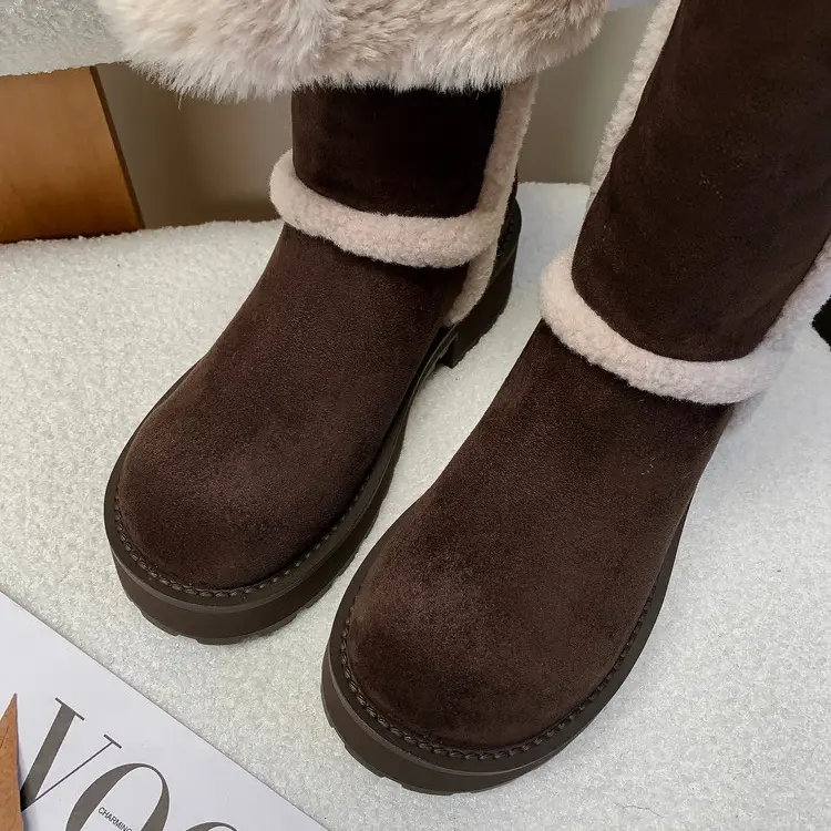 Cheap Manufacturer Suede Belt Buckle Knee High Snow Boots Bulk Manufacturers, Factories