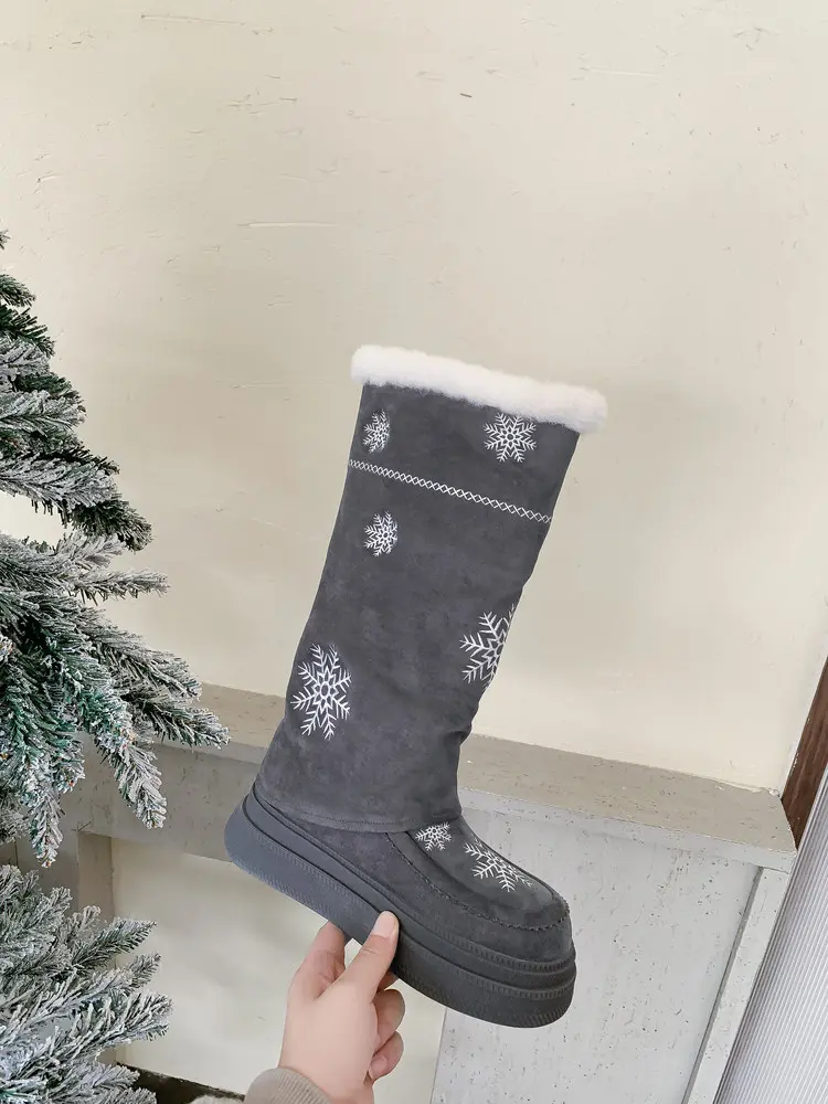 Women's Wool Knee-High Boots for Christmas Suede Upper 9