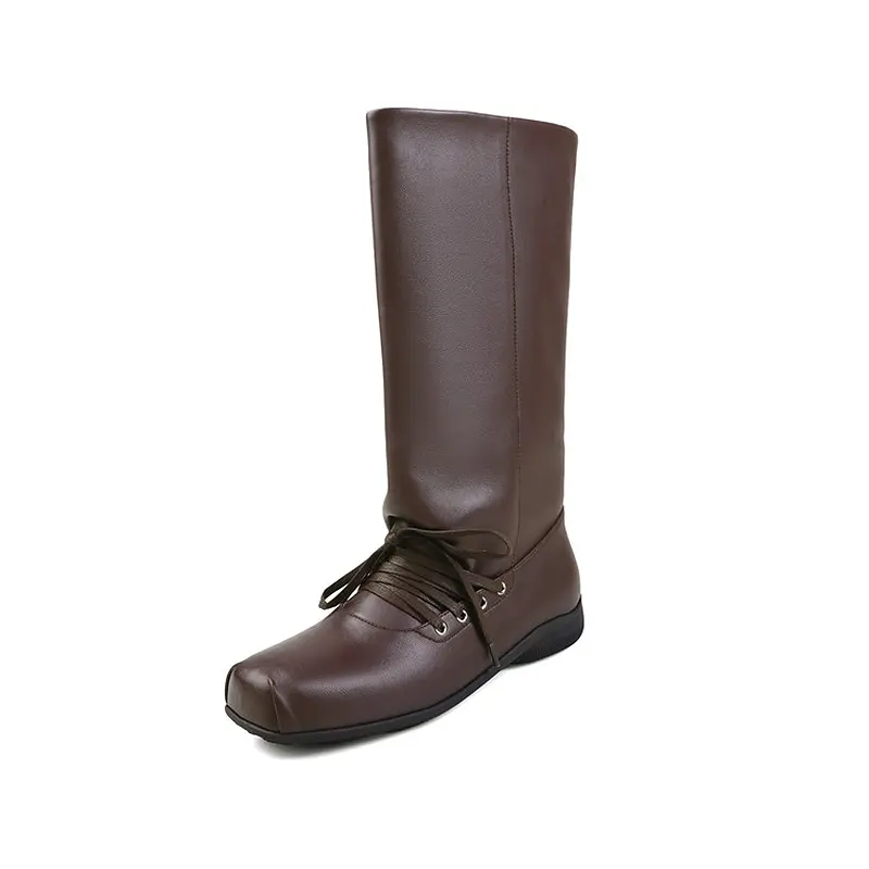OEM Grunge Lace-Up Leather Mid-Calf Boots