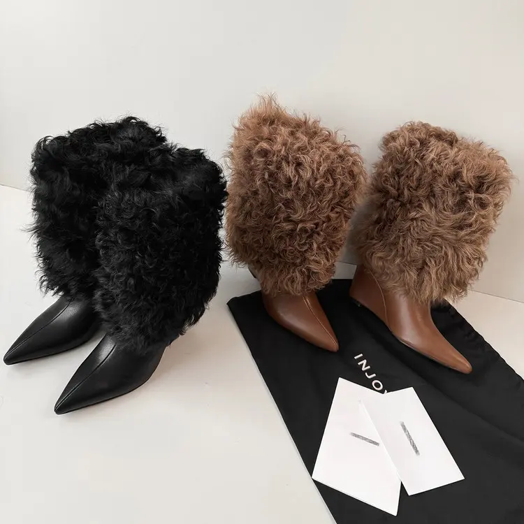 Women's Wool Mid-Calf Boots with Wedge Heel-19
