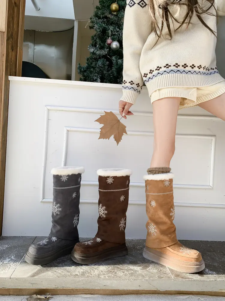 Women's Wool Knee-High Boots for Christmas Suede Upper 26