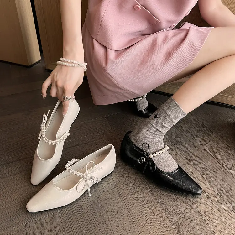 Pointed Toe Mary Jane Flats Style 12