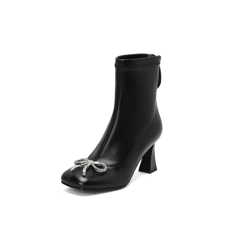 Custom Rhinestone Bow Boots with OEM Option Cone Heel Manufacturers, Product