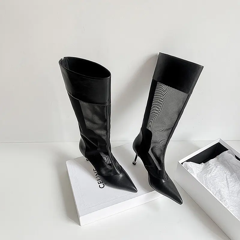 OEM Pointed Toe Mesh Knee-High Summer Boots