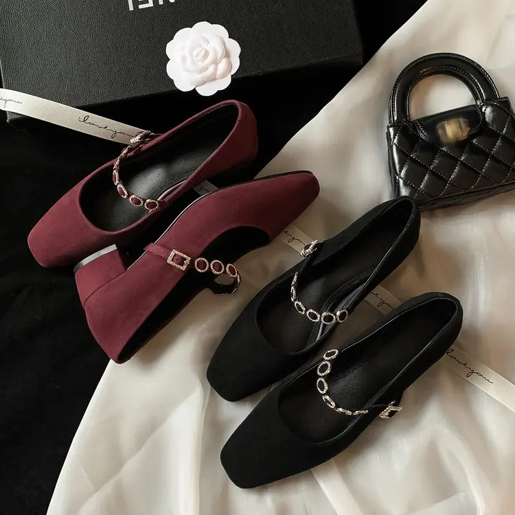 Famous Wholesaler Suede Rhinestone Block Heel Mary Jane Factories, Pricelist