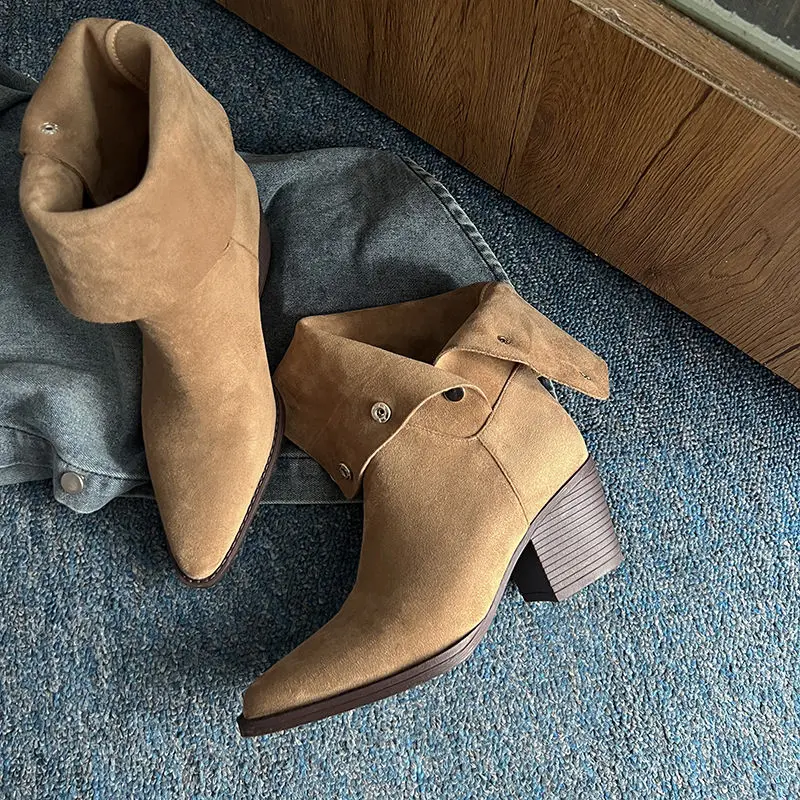 Wholesale B2B Custom Convertible Fold Cuff Suede Pointed Toe Boots Factory, Pricelist