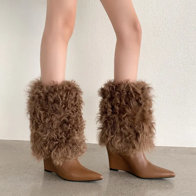 OEM Supplier 2-Way Foldable Cuff Wedge Knee High Boots Bulk Manufacturer, Exporter