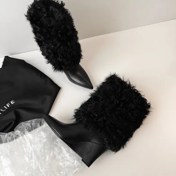 Women's Wool Mid-Calf Boots with Wedge Heel-21