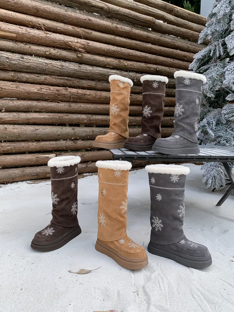 Women's Wool Knee-High Boots for Christmas Suede Upper 3