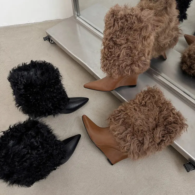 Women's Wool Mid-Calf Boots with Wedge Heel-8