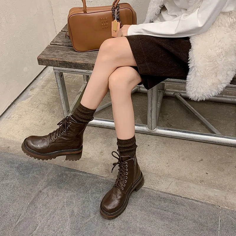 Wholesale Sheepskin Leather Lace Up Ankle Martin Boots Custom