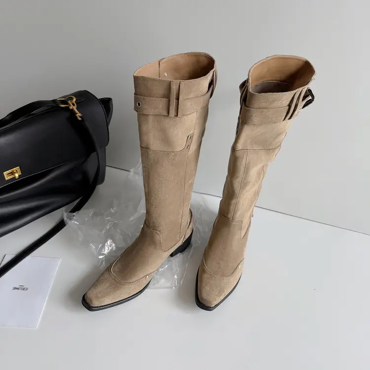 Best 2025 Non-Slip Suede Mid Calf Boots: 4.2cm Block Heel, Square Toe Manufacturer, Exporters