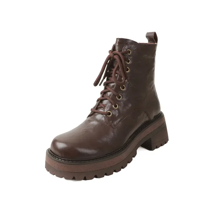 Wholesale Sheepskin Leather Lace Up Ankle Martin Boots Custom