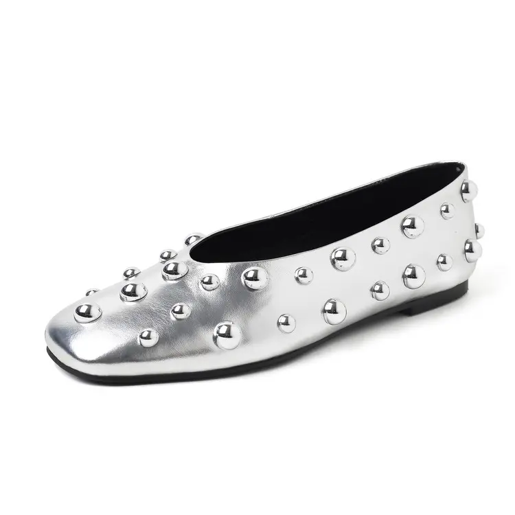 ODM Studded Square Cowhide Ballet Distributor Flats Supplier, Manufacturers