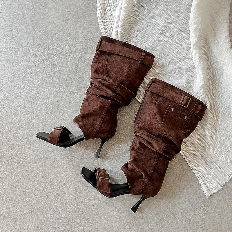 China Y2K Open-Toe Suede Knee-High Custom Boots Supplier, Manufacturers