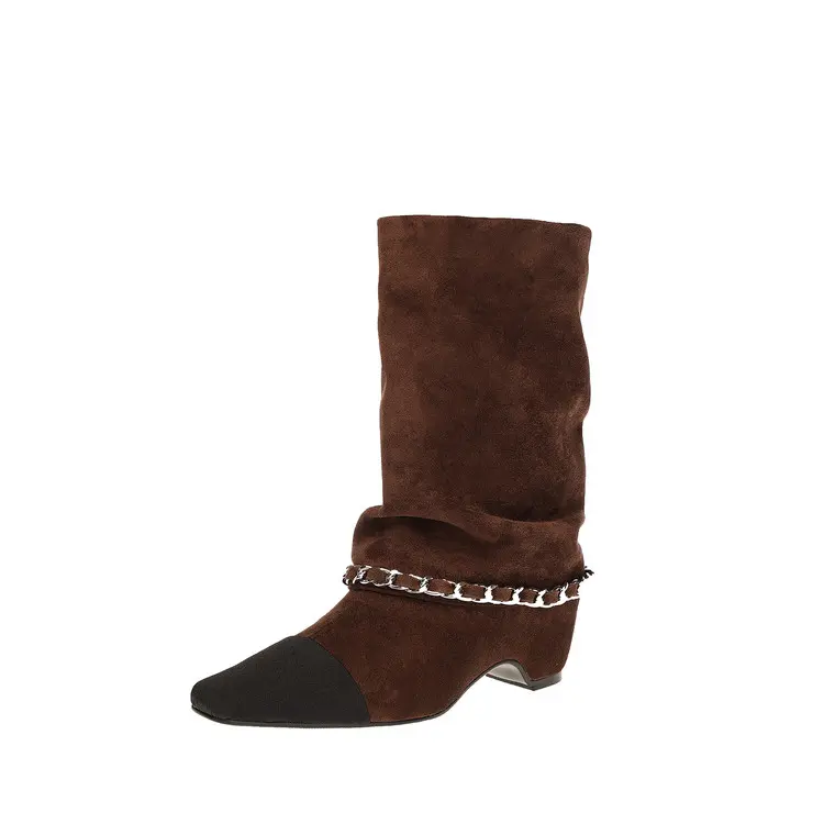 ODM Two Tone Suede Wedge Mid Calf Boots Supplier