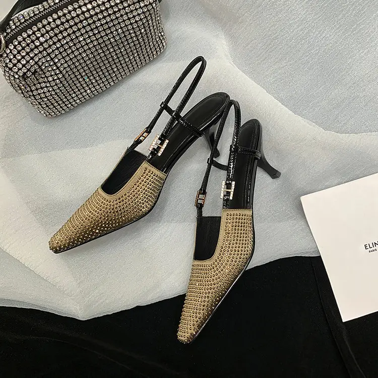 Wholesale Rhinestone Glitter Pointed Toe Slingback Sandals Manufacturer