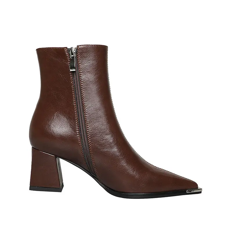 Wholesale Square Toe Leather Ankle Boots for Casual