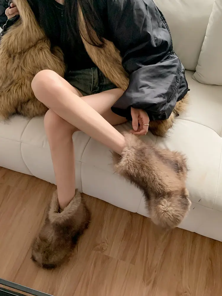 Rabbit Fur Snow Boots Genuine Leather & Slip-Resistant 28