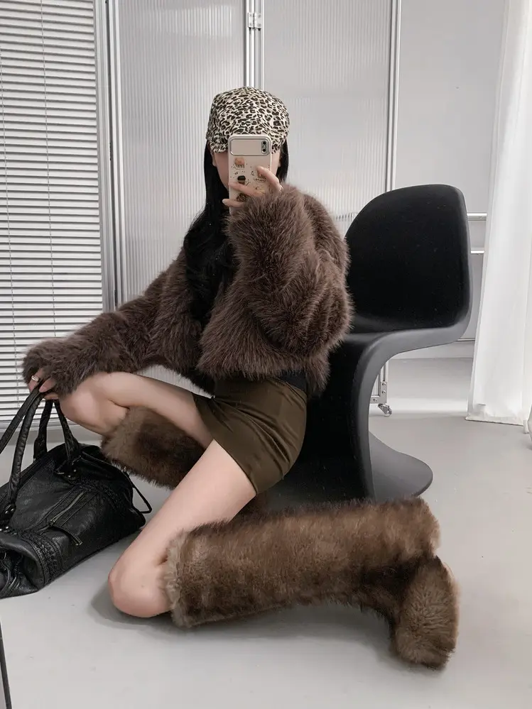 Rabbit Fur Snow Boots Genuine Leather & Slip-Resistant 7