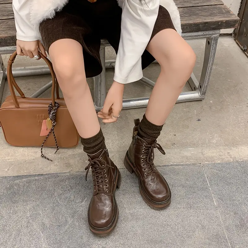 Wholesale Sheepskin Leather Lace Up Ankle Martin Boots Custom