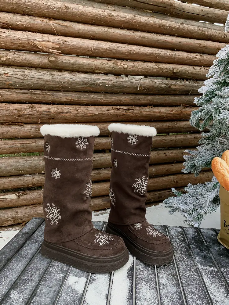 Women's Wool Knee-High Boots for Christmas Suede Upper 4