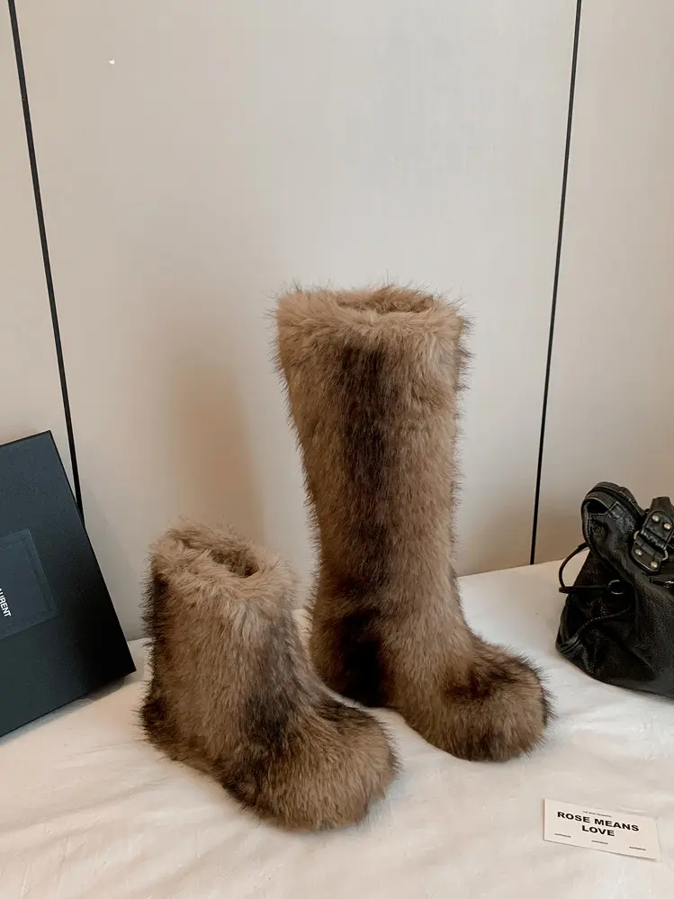 Rabbit Fur Snow Boots Genuine Leather & Slip-Resistant 16
