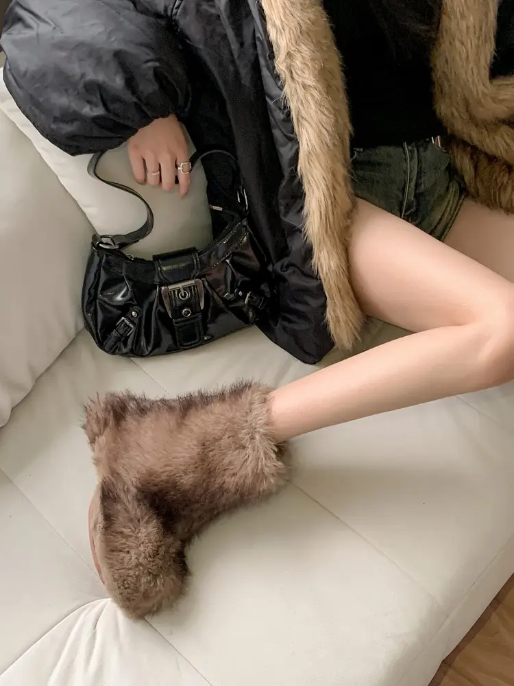 Rabbit Fur Snow Boots Genuine Leather & Slip-Resistant 24