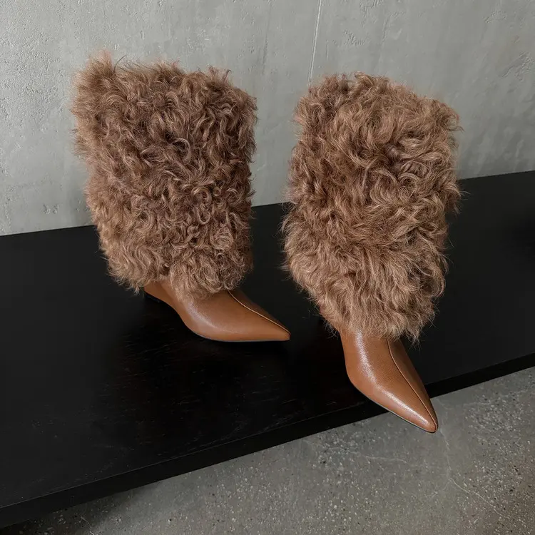 Women's Wool Mid-Calf Boots with Wedge Heel-12