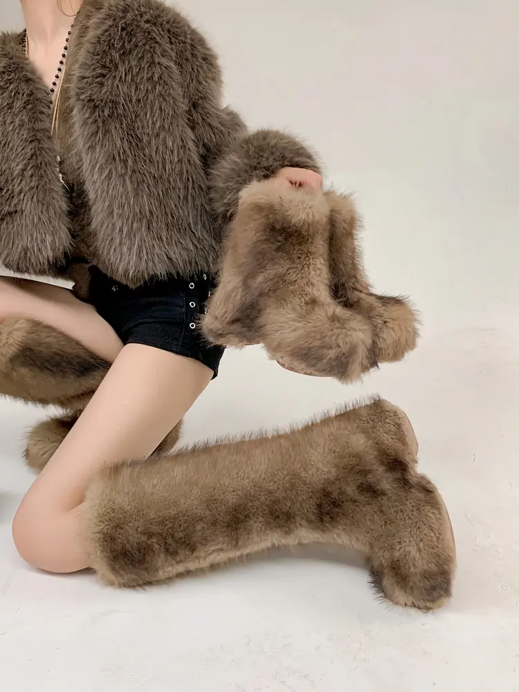 Rabbit Fur Snow Boots Genuine Leather & Slip-Resistant 21