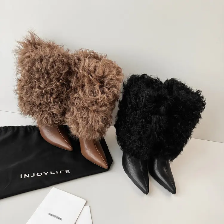 Women's Wool Mid-Calf Boots with Wedge Heel-20