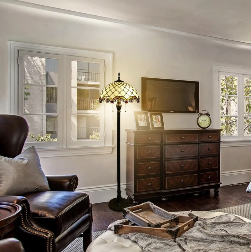 Modern Tiffany LED Floor Lamp - Stained Glass &amp; Iron Base, Wholesale (Hotel/Living Room)
