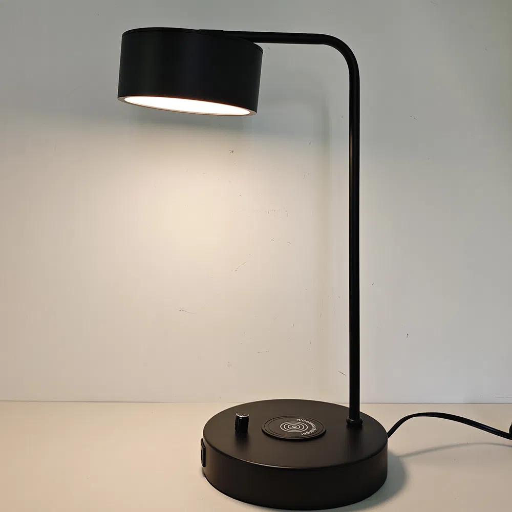 Modern Task Desk Lamp with Wireless Charger USB C Charging Port Matte Black Home Hotel Guestroom Beside Nightstand Lamp