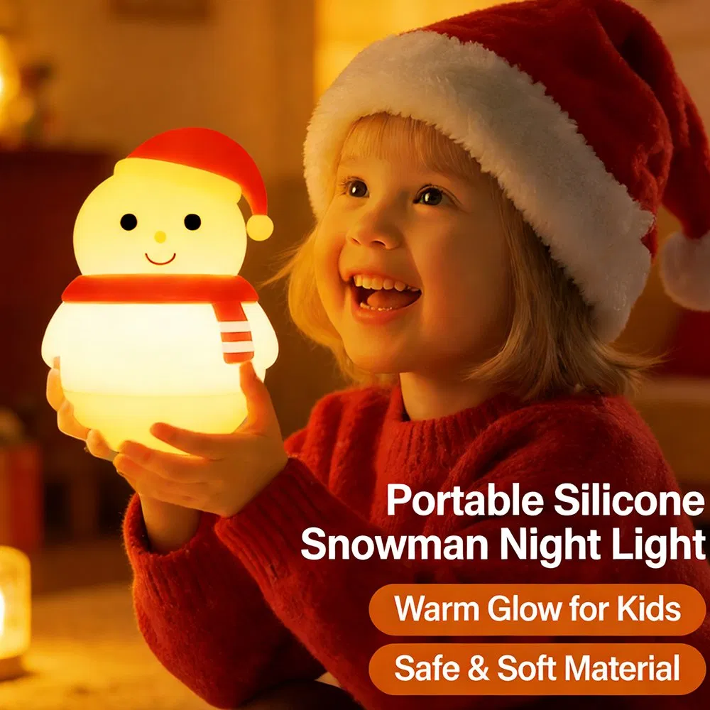 116 Snowman Silicone Lamp 360° Rotatable Rechargeable Kids Night Light Christmas Decor Light